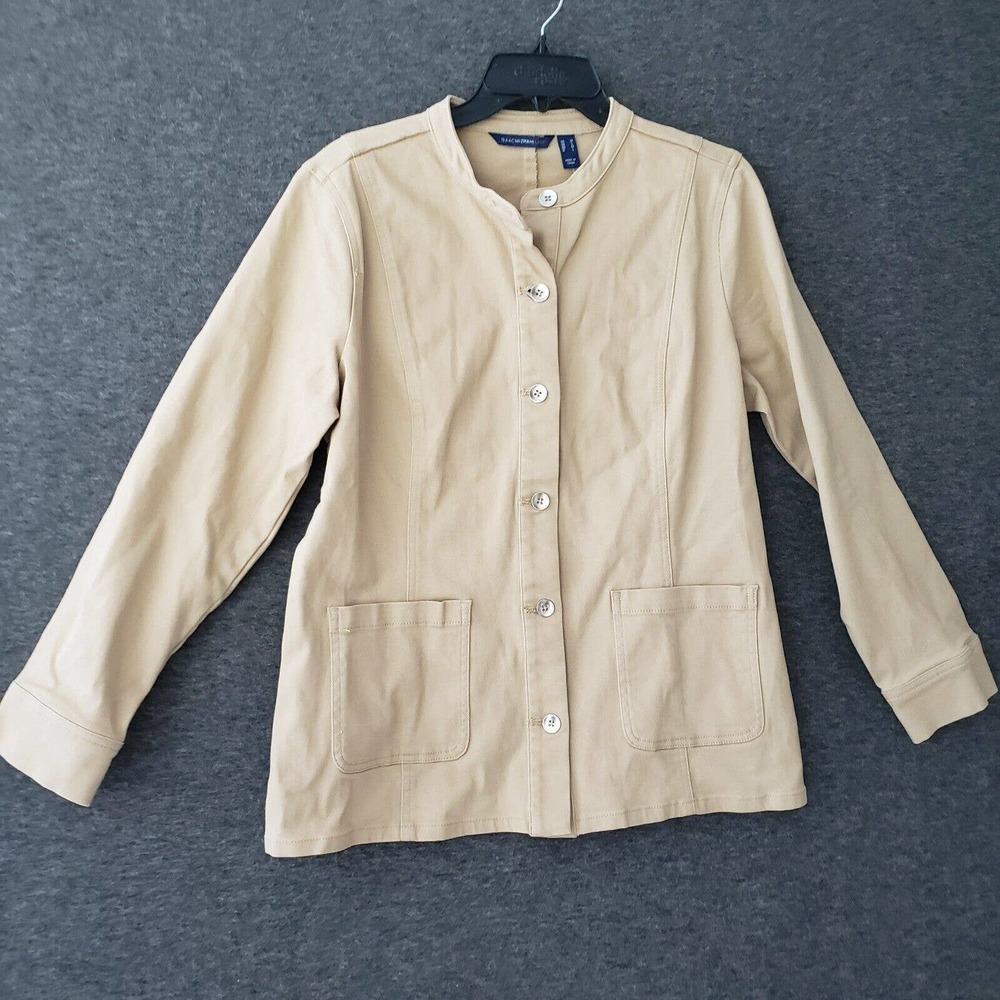 NWOT Isaac Mizrahi Live True Denim Jacket Womens M Cream Moto Casual Grannycore